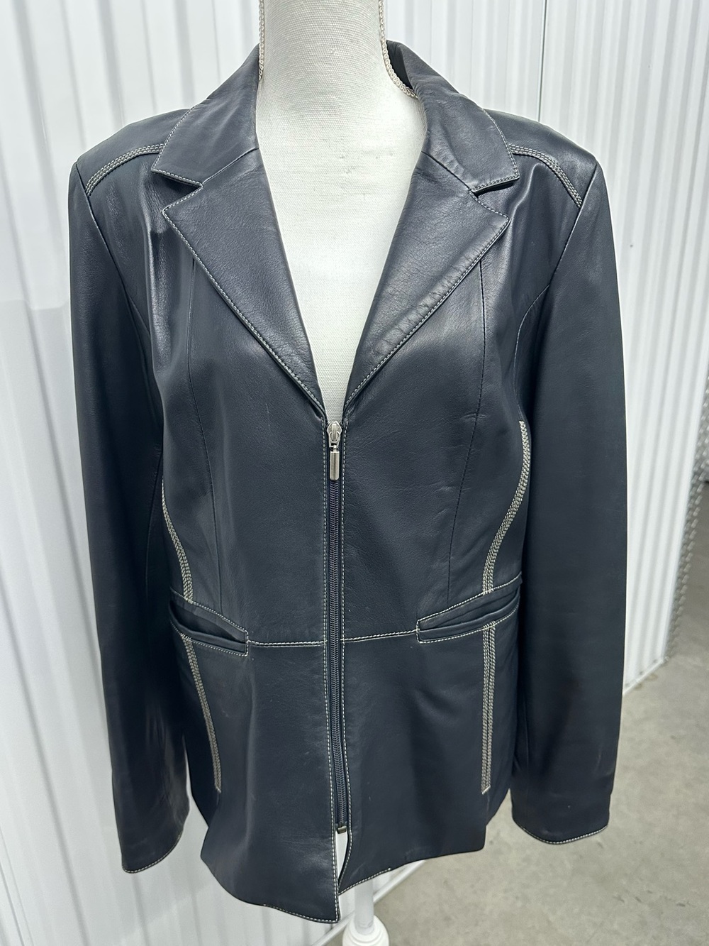 Livar by Liviana Palli Navy Italian Leather Zippered Jacket